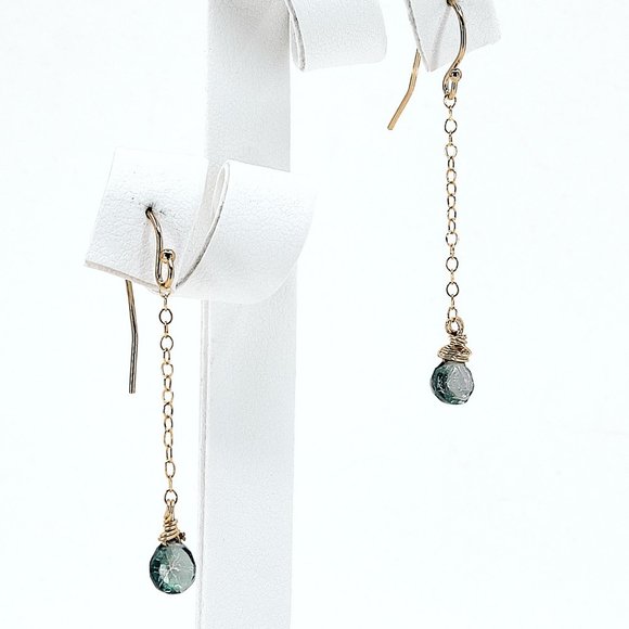 Blue Mystic Quartz Dainty Earrings, 14K Gold Filled Long Dangle Earrings - Picture 4 of 9